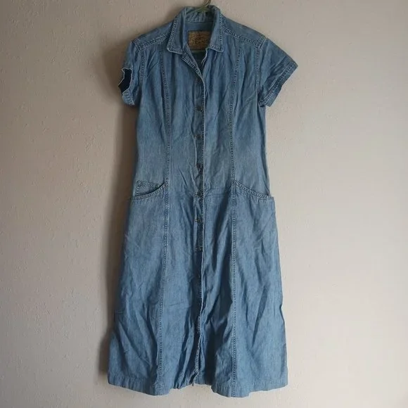 Liz Claiborne | Dresses | Vintage Y2k Liz Claiborne Blue Jean Denim Snap  Front Dress Short Sleeve Small | Poshmark